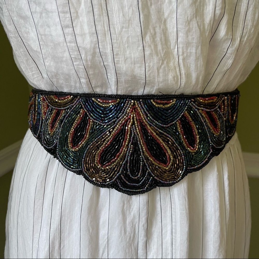 Vintage seed bead glass beaded belt with hook and eye closure by magid